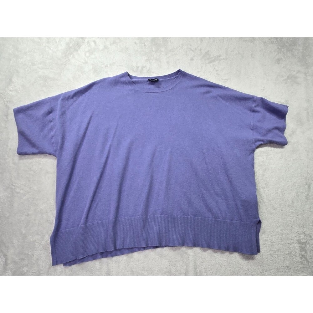 2 Splendid Women's Large Short Sleeve Oversized Pullover Sweater Tan Blue - Picture 2 of 9
